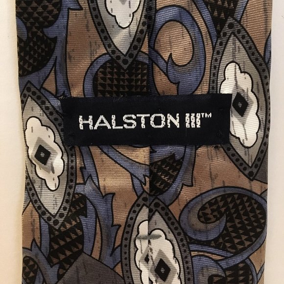 Halston III Scroll Neck Tie 100% Italian Silk - Picture 5 of 7